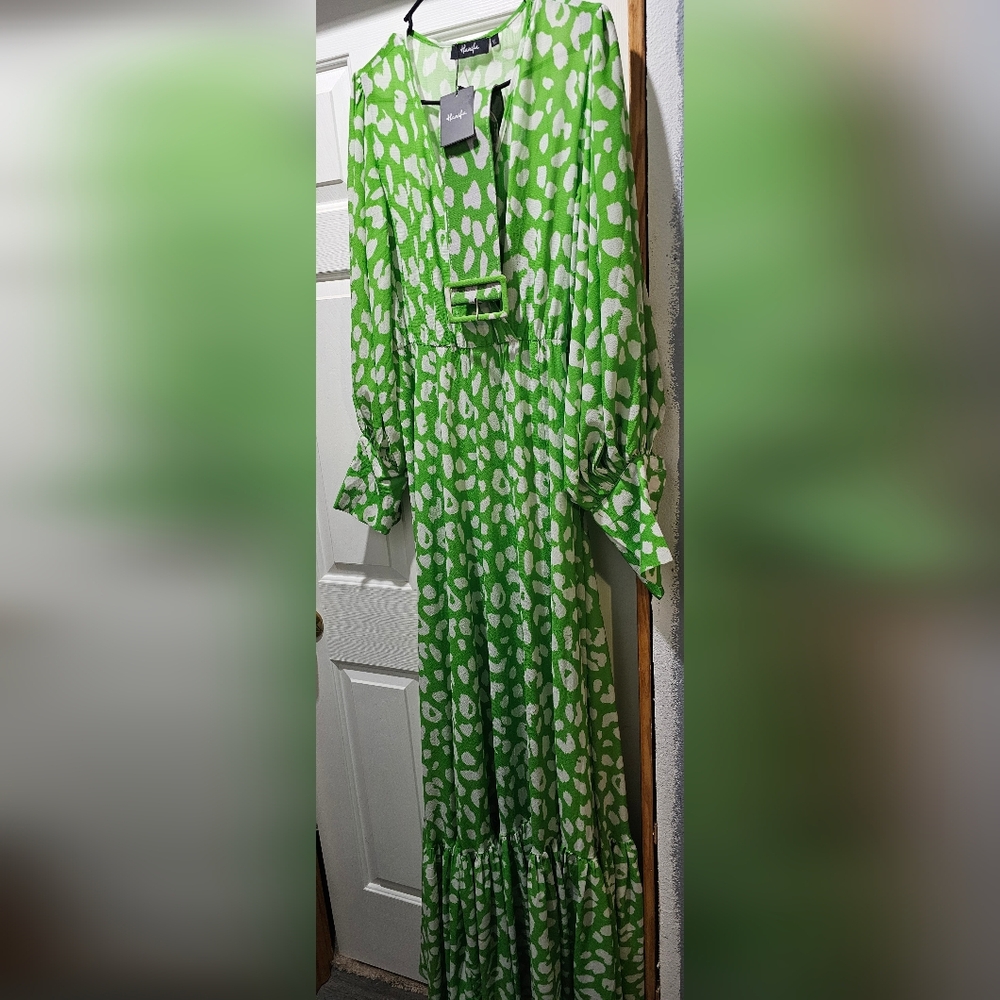 Hanifa Vibrant Green Animal Print Long Sleeve Dress - Picture 2 of 4
